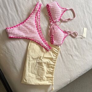 Pink Textured Bikini Top and Bottom Set